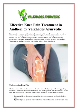 Effective Knee Pain Treatment in Andheri by Valkhades Ayurvedic