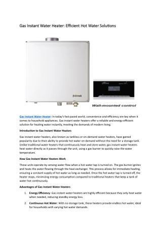 gas instant water heater efficient hot water
