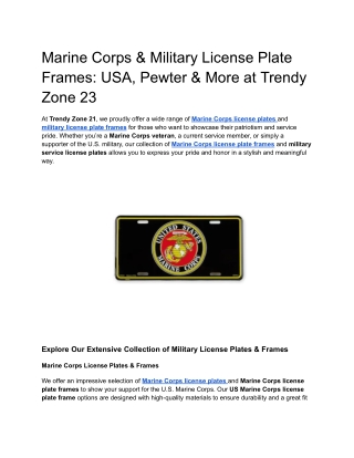 Marine Corps & Military License Plate Frames_ USA, Pewter & More at Trendy Zone 21