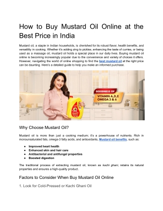 How to Buy Mustard Oil Online at the Best Price in India