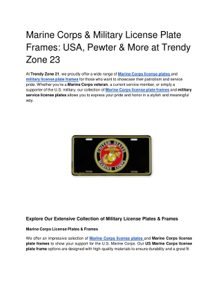 Marine Corps & Military License Plate Frames_ USA, Pewter & More at Trendy Zone 21