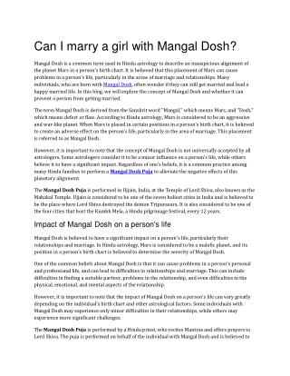 Can I marry a girl with Mangal Dosha