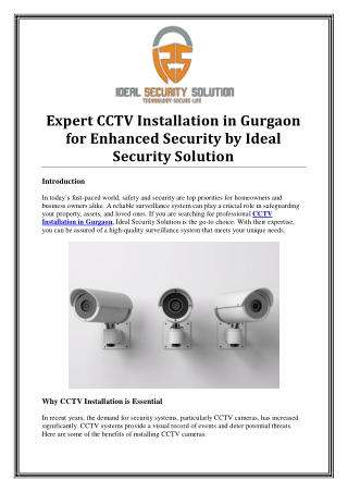 Affordable and Professional CCTV Installation Services in Gurgaon