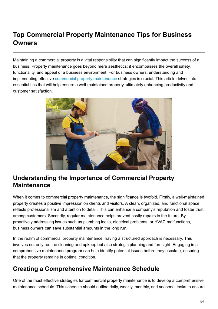 top commercial property maintenance tips