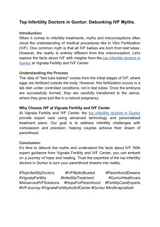 Top Infertility Doctors in Guntur - Vignata Fertility And Ivf Center