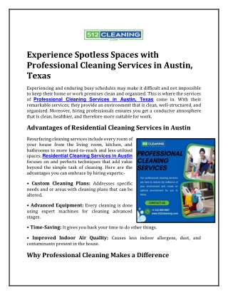 Experience Spotless Spaces with Professional Cleaning Services in Austin, Texas