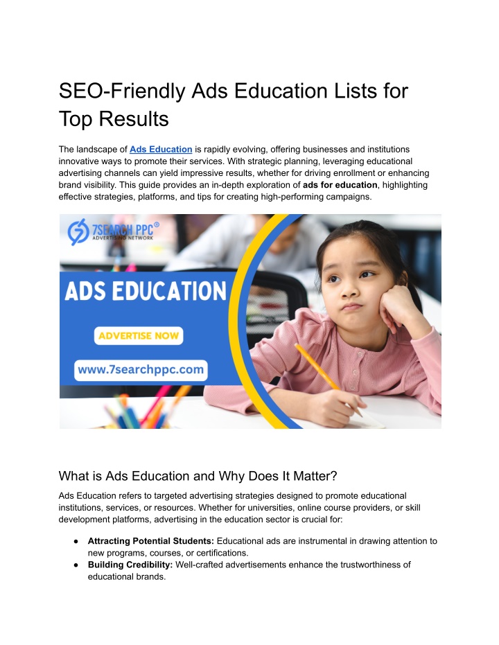 seo friendly ads education lists for top results