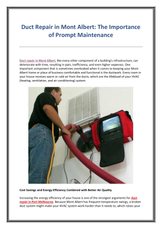 Duct Repair in Mont Albert The Importance of Prompt Maintenance