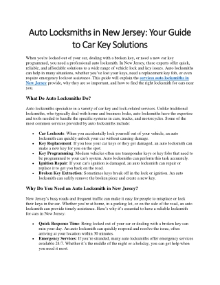 Auto Locksmiths in New Jersey Your Guide to Car Key Solutions