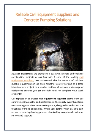 Reliable Civil Equipment Suppliers and Concrete Pumping Solutions
