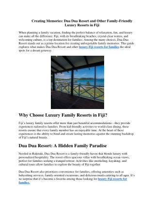 Creating Memories Dua Dua Resort and Other Family-Friendly Luxury Resorts in Fiji