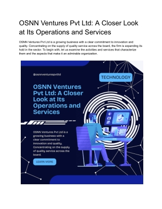 osnn ventures pvt ltd a closer look