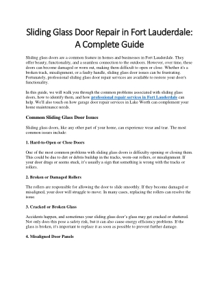 Sliding Glass Door Repair in Fort Lauderdale: A Complete Guide