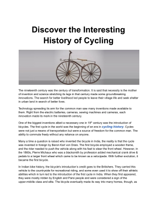 Unveiling the Fascinating History of Cycling