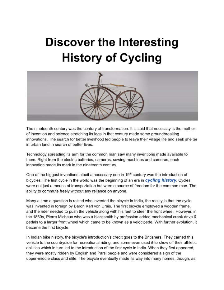 discover the interesting history of cycling