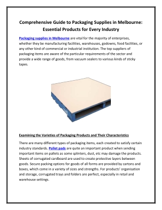 Comprehensive Guide to Packaging Supplies in Melbourne Essential Products for Every Industry
