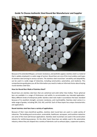 Guide To Choose Authentic Steel Round Bar Manufacturer And Supplier