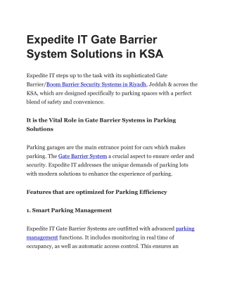 Expedite IT Gate Barrier System Solutions in KSA