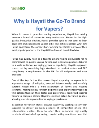 Why Is Hayati the Go-To Brand for Vapers