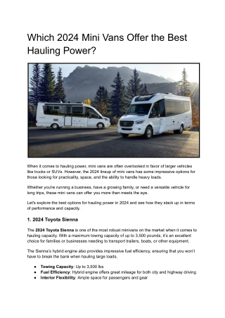 Which 2024 Mini Vans Offer the Best Hauling Power?
