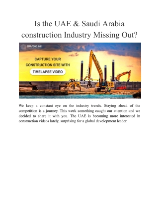 Is the UAE & Saudi Arabia construction Industry Missing Out