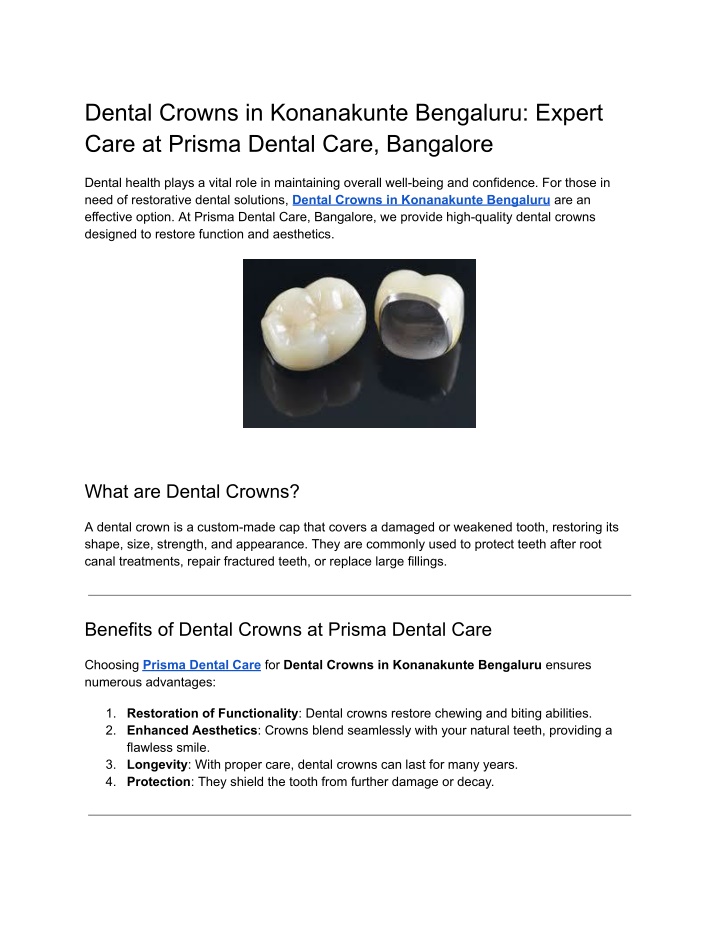 dental crowns in konanakunte bengaluru expert