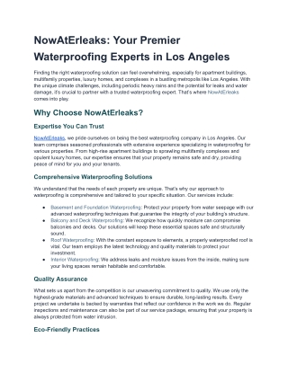 nowaterleaks your premier waterproofing experts