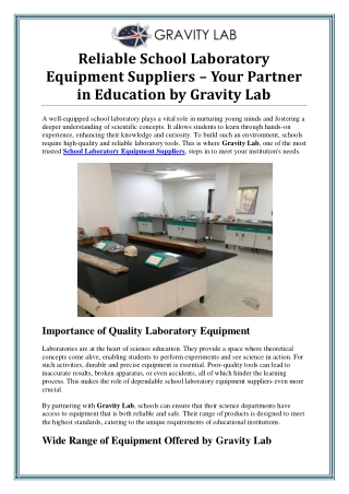 School Laboratory Equipment Suppliers - Gravity Lab