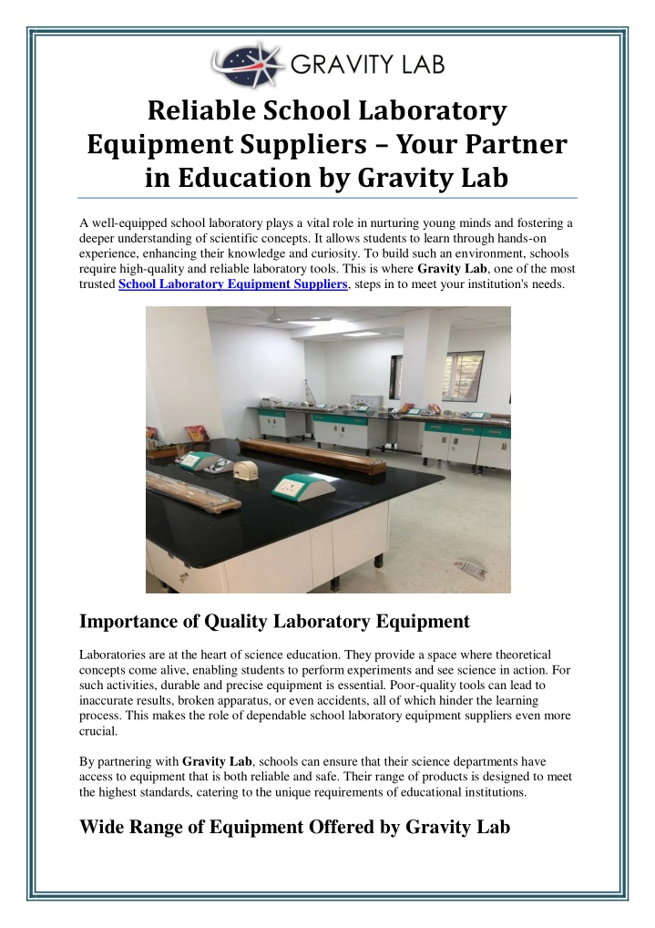 reliable school laboratory equipment suppliers