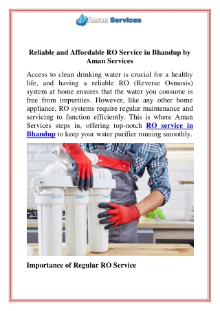 Reliable and Affordable RO Service in Bhandup by Aman Services