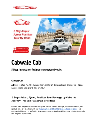 cabwale cab 5 days jaipur ajmer pushkar tour