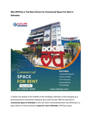 Why WFECity is The Best Choice For Commercial Space For Rent in Dehradun