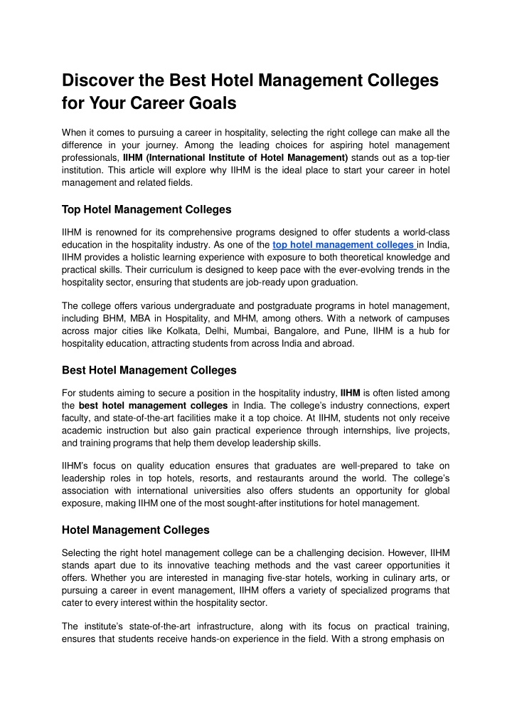 discover the best hotel management colleges