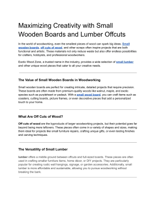 Maximizing Creativity with Small Wooden Boards and Lumber Offcuts