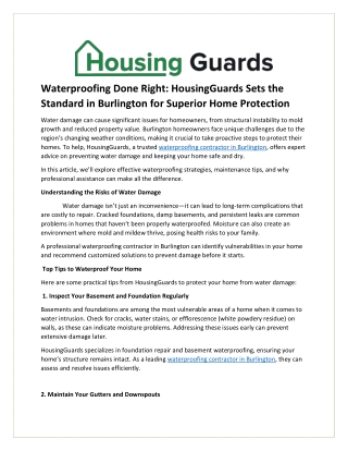 Waterproofing Done Right: HousingGuards Sets the Standard in Burlington for Supe