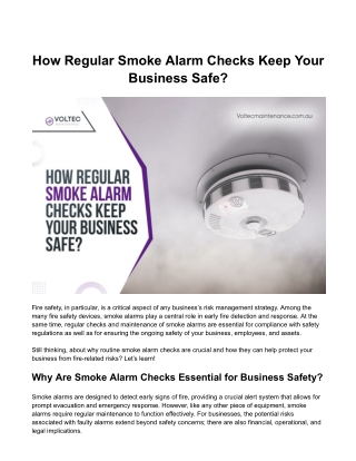 How Regular Smoke Alarm Checks Keep Your Business Safe?