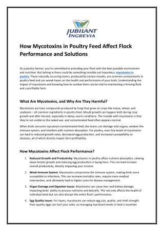 How Mycotoxins in Poultry Feed Affect Flock Performance and Solutions