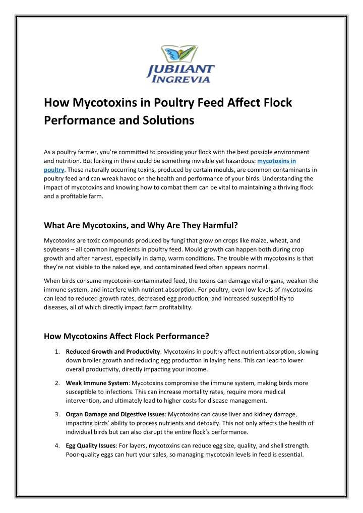 how mycotoxins in poultry feed affect flock