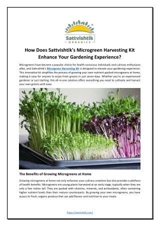 How Does Sattvishtik's Microgreen Harvesting Kit Enhance Your Gardening Experience