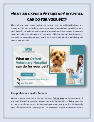 What an Oxford Veterinary Hospital can do for your pet