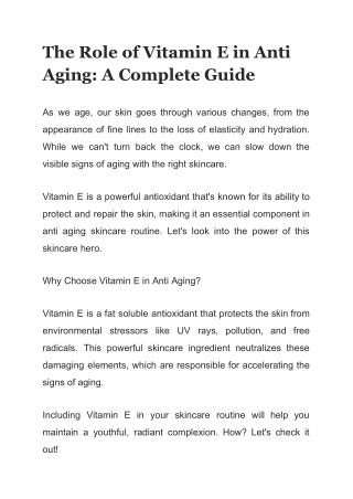 the role of vitamin e in anti aging a complete