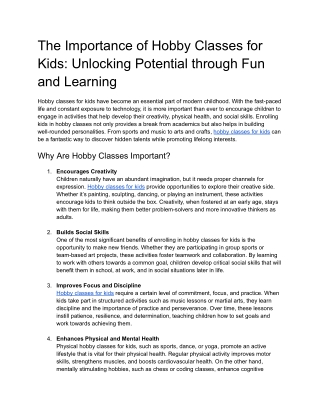the importance of hobby classes for kids