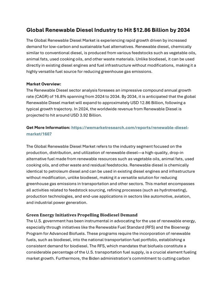 global renewable diesel industry