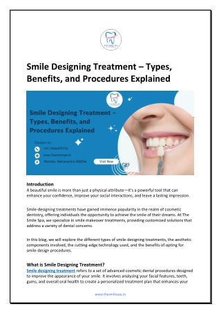 Smile Designing Treatment – Types, Benefits, and Procedures Explained