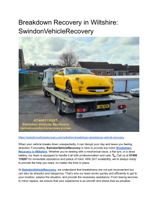 Breakdown Recovery in Wiltshire_ SwindonVehicleRecovery