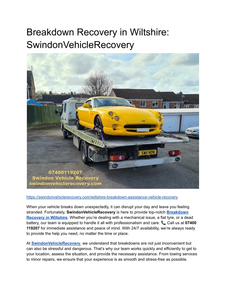 breakdown recovery in wiltshire