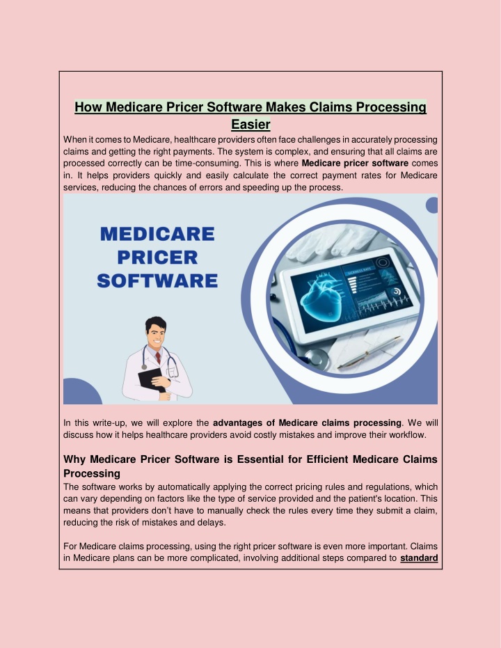 how medicare pricer software makes claims