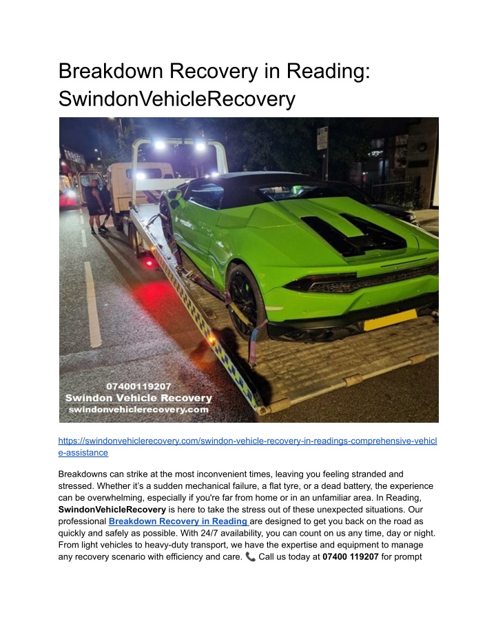 breakdown recovery in reading