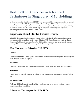 Best B2B SEO Services & Advanced Techniques in Singapore - M4U Holdings