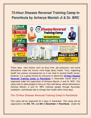 Transform Your Health with 72-Hour Disease Reversal Training Camp in Panchkula